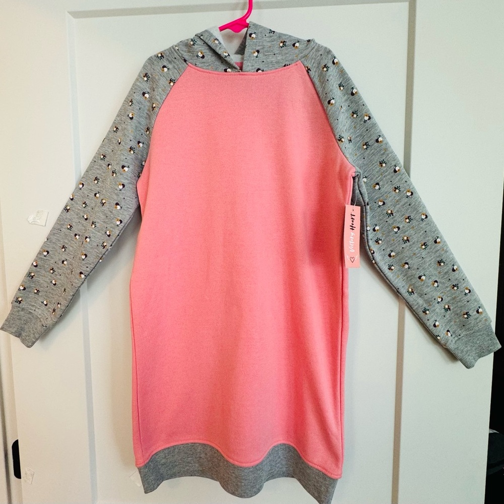 NWT Girl’s Pink and Gray Hooded Dress Size 10